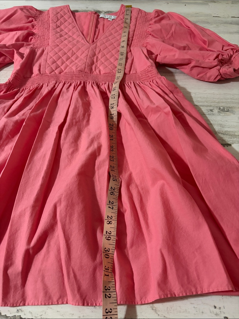 HUNTER BELL Dixon Quilted Puff Sleeve Dress in Coral - Picture 12 of 12
